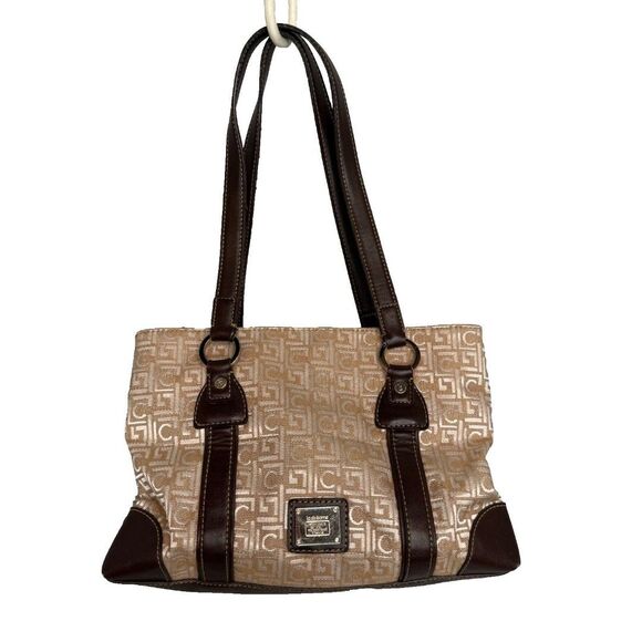 Liz Claiborne Handbags - Liz Claiborne Vintage LC Signature Tan Brown Vegan Leather Tote Shoulder Bag EUC